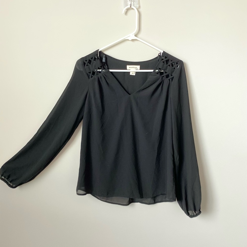 Womens medium black blouse with shoulder detail